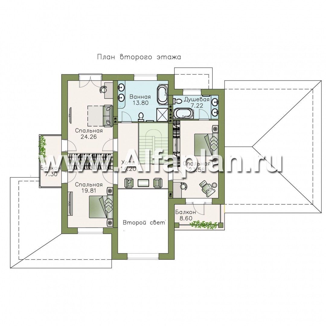 Проекты домов Альфаплан - «Голицын»- особняк с гаражом на два автомобиля - изображение плана проекта №2