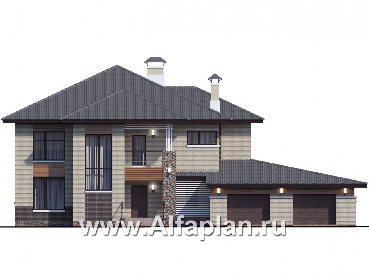 Проекты домов Альфаплан - «Киприда» — просторный коттедж с большим гаражом - изображение фасада №1