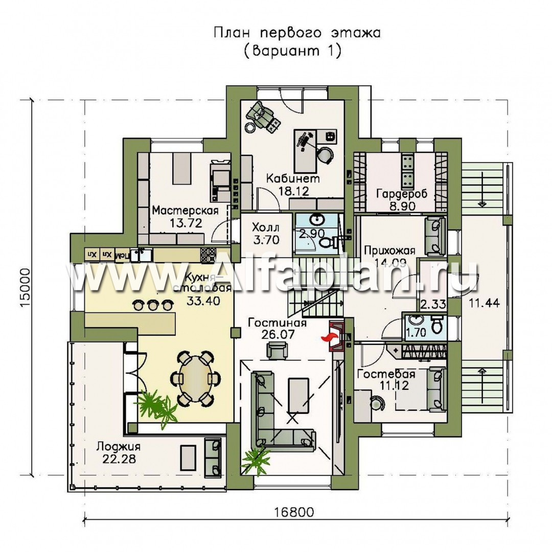 Проекты домов Альфаплан - «Три  семерки»- современный особняк с большими окнами - план проекта №2