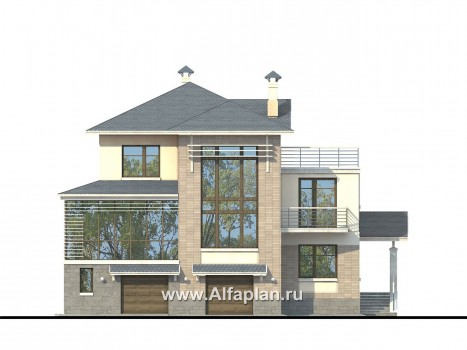 Проекты домов Альфаплан - «Три  семерки»- современный особняк с большими окнами - превью фасада №1