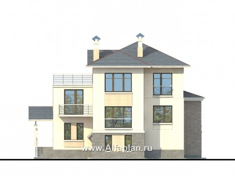 Проекты домов Альфаплан - «Три  семерки»- современный особняк с большими окнами - превью фасада №4