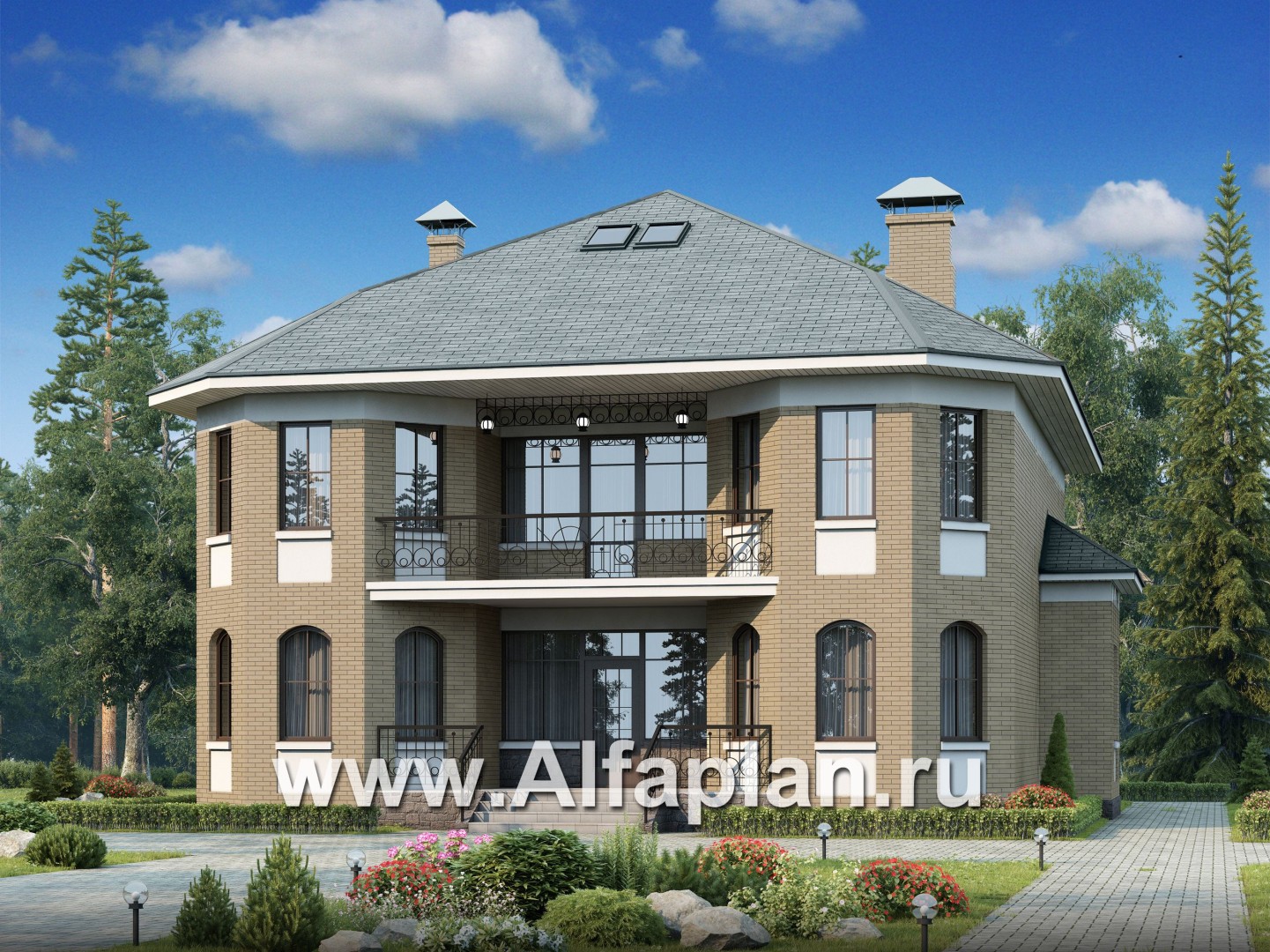 Проекты домов Альфаплан - «Рюрик» - солидный дом из газобетона для солидной семьи - дополнительное изображение №1