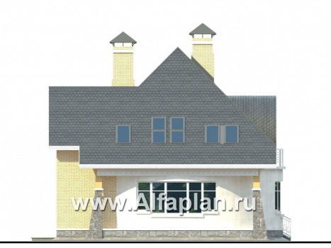 Проекты домов Альфаплан - «Свой остров» - коттедж с полукруглой гостиной и мансардными окнами - превью фасада №3