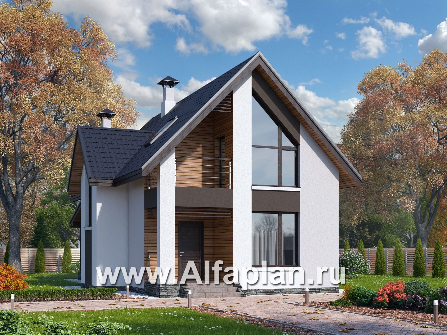 Проекты домов Альфаплан - «Арс» - небольшой мансардный дом для узкого участка - основное изображение