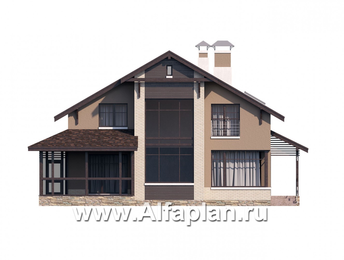 Проекты домов Альфаплан - «Регата» — комфортный загородный дом с двускатной крышей - изображение фасада №1