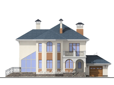 Проекты домов Альфаплан - «Модус Вивенди»- изящный коттедж с зимним садом (или верандой) и гаражом - превью фасада №1