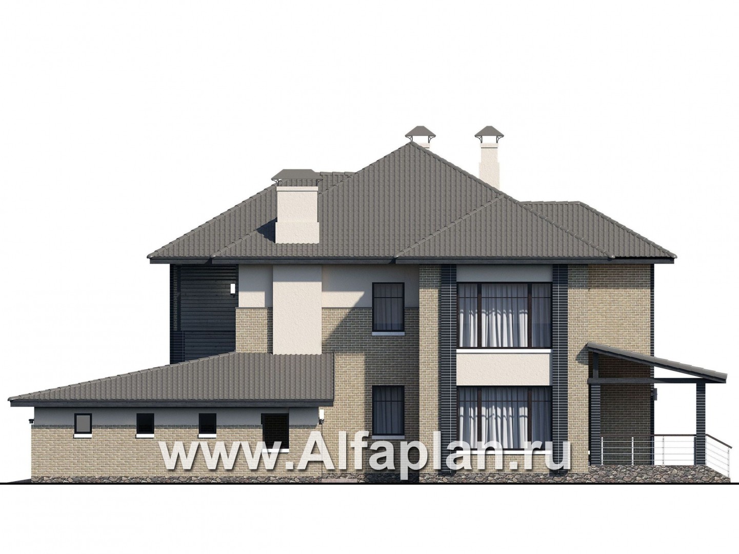 Проекты домов Альфаплан - «Неман» - загородная вилла с двусветной гостиной и большим гаражом - изображение фасада №2
