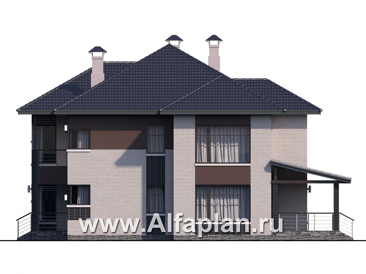 Проекты домов Альфаплан - «Эльба» — современная вилла с угловым остеклением - изображение фасада №2