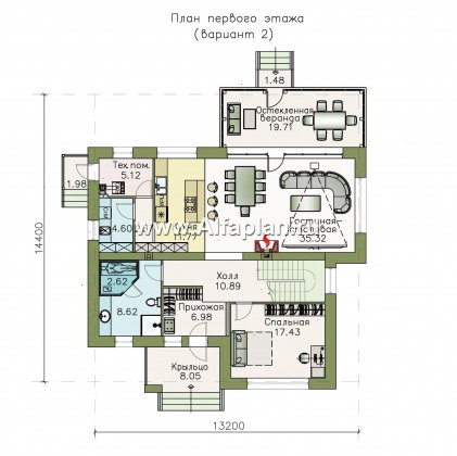Проекты домов Альфаплан - «Мотив» - стильный двухэтажный коттедж с верандой - превью плана проекта №2