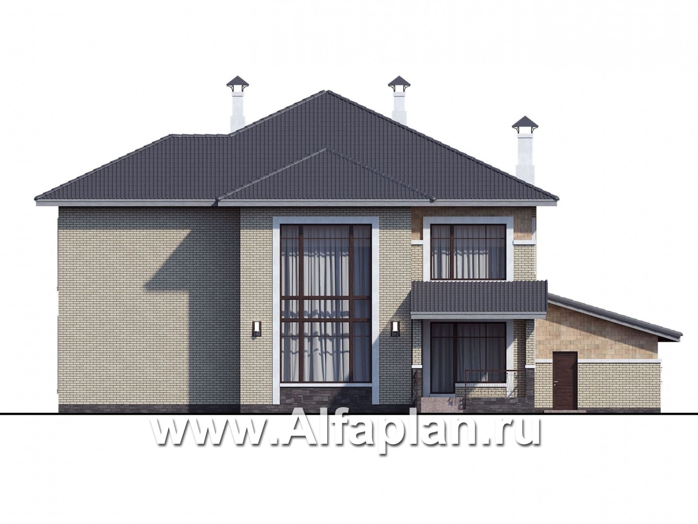 Проекты домов Альфаплан - «Висла» — особняк с двусветной столовой и гаражом на два автомобиля - изображение фасада №4