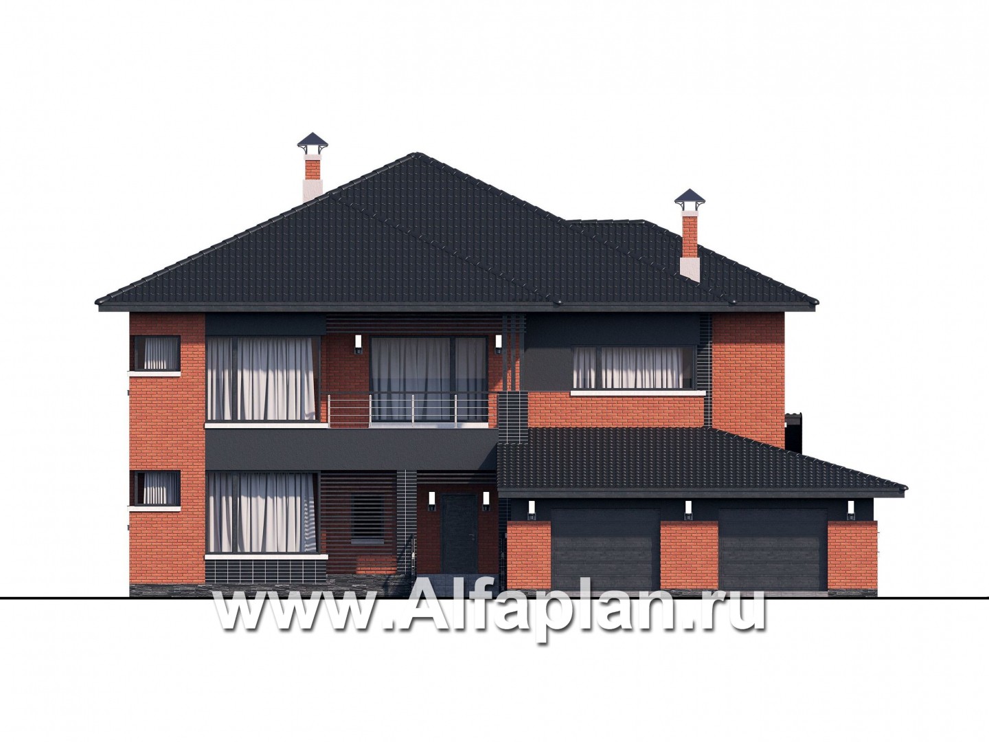 Проекты домов Альфаплан - «Эльба» — современная вилла с угловым остеклением и гаражом - изображение фасада №1