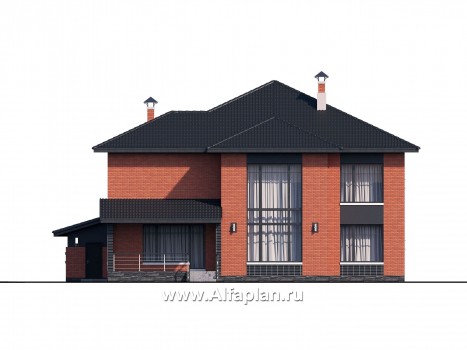 Проекты домов Альфаплан - «Эльба» — современная вилла с угловым остеклением и гаражом - превью фасада №4