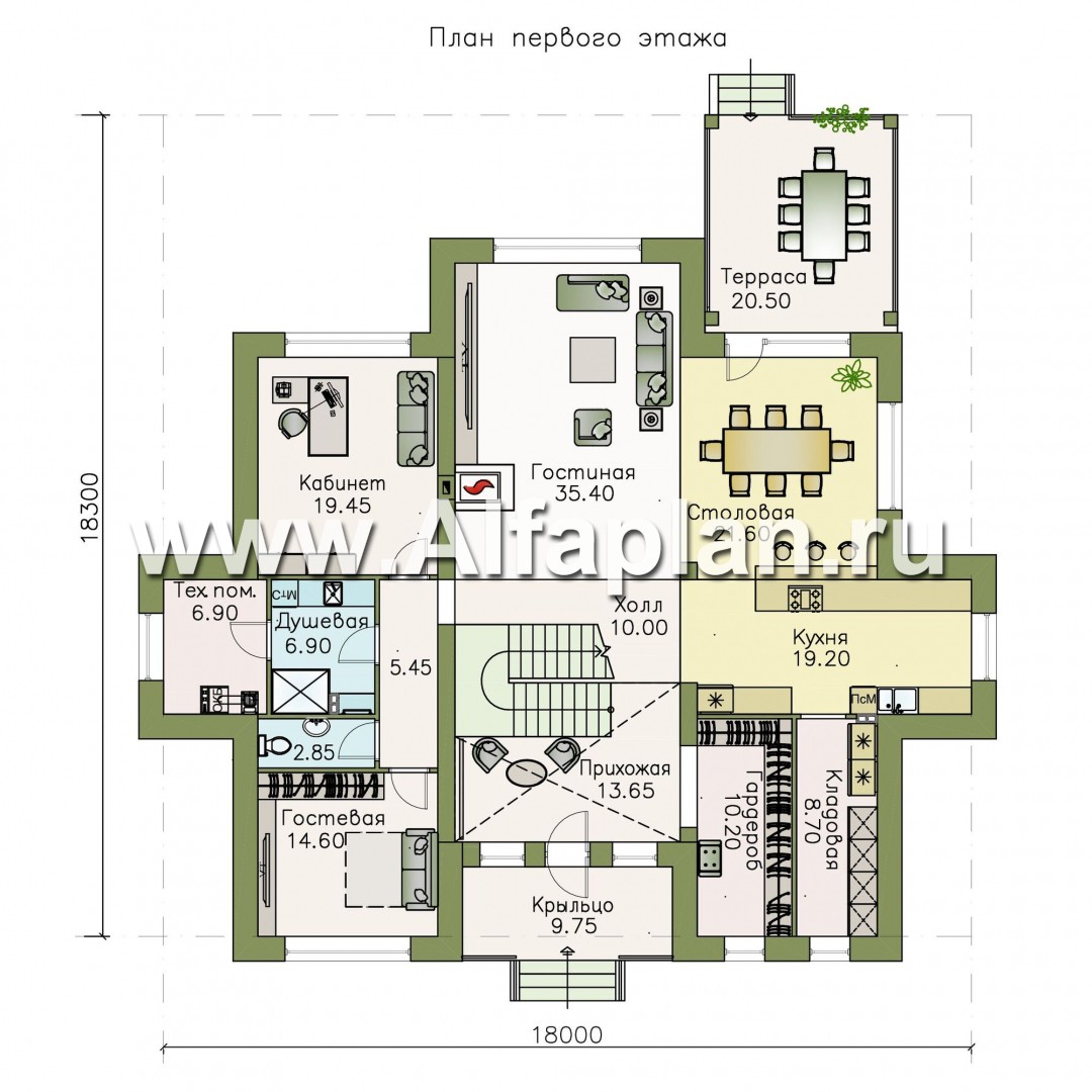 Проекты домов Альфаплан - «Двина» - элегантный особняк с симметричным фасадом - план проекта №1