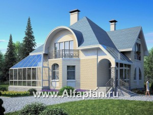 Проекты домов Альфаплан - «Соло»- небольшой коттедж с угловым зимним садом - превью основного изображения