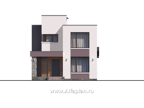 Проекты домов Альфаплан - «Арс» - дом с плоской кровлей для узкого участка - превью фасада №1