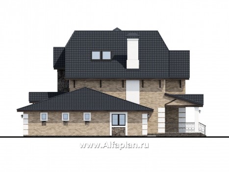 Проекты домов Альфаплан - «Ясная поляна»- коттедж для большой семьи с гаражом на два автомобиля - превью фасада №2