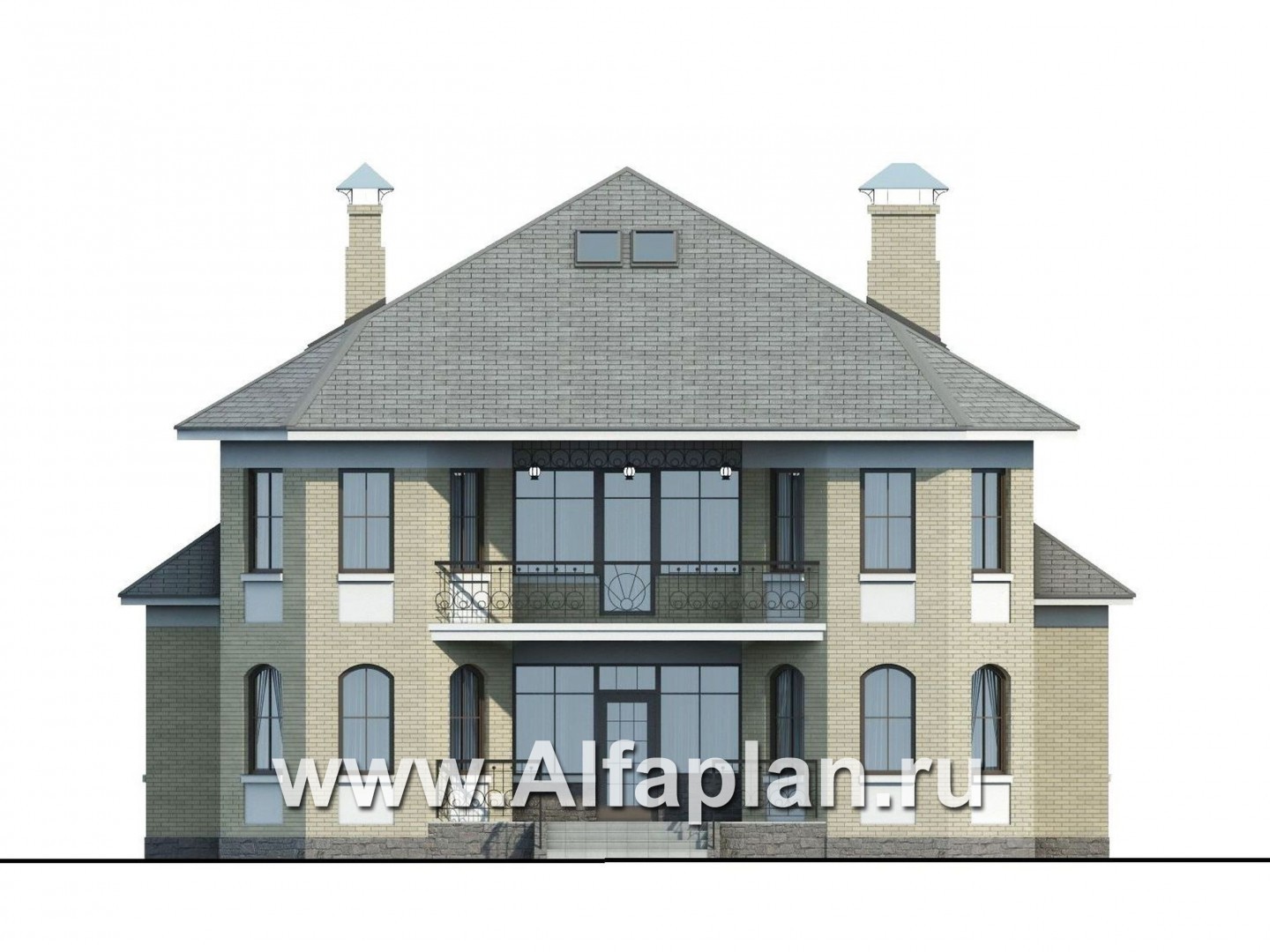 Проекты домов Альфаплан - «Рюрик» - солидный дом из газобетона для солидной семьи - изображение фасада №1