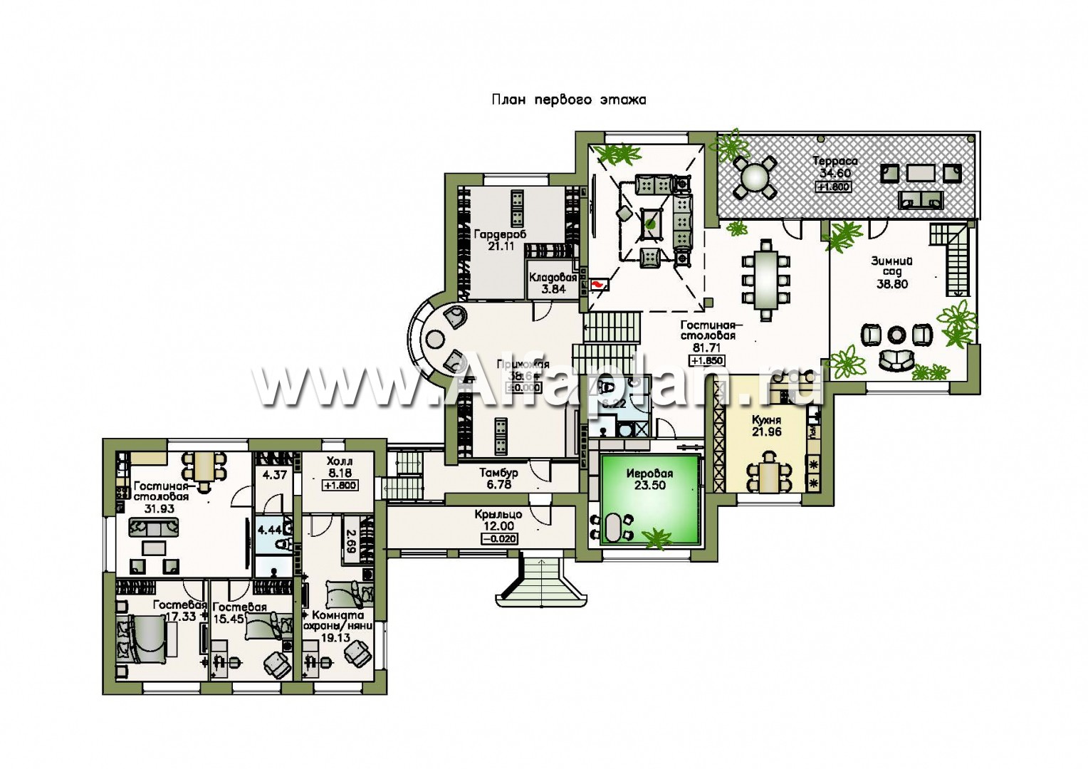 Проекты домов Альфаплан - Эксклюзивный проект виллы со вспомогательным домом и гаражом - план проекта №2