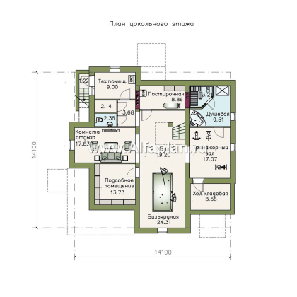 Проекты домов Альфаплан - «Голицын» - коттедж с двусветной гостиной и цоколем - превью плана проекта №1