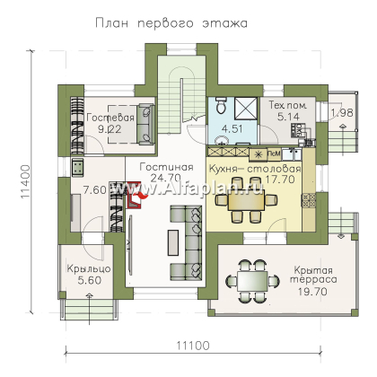Проекты домов Альфаплан - «Модерн» - изящный коттедж в стиле начала 20-го века - превью плана проекта №1