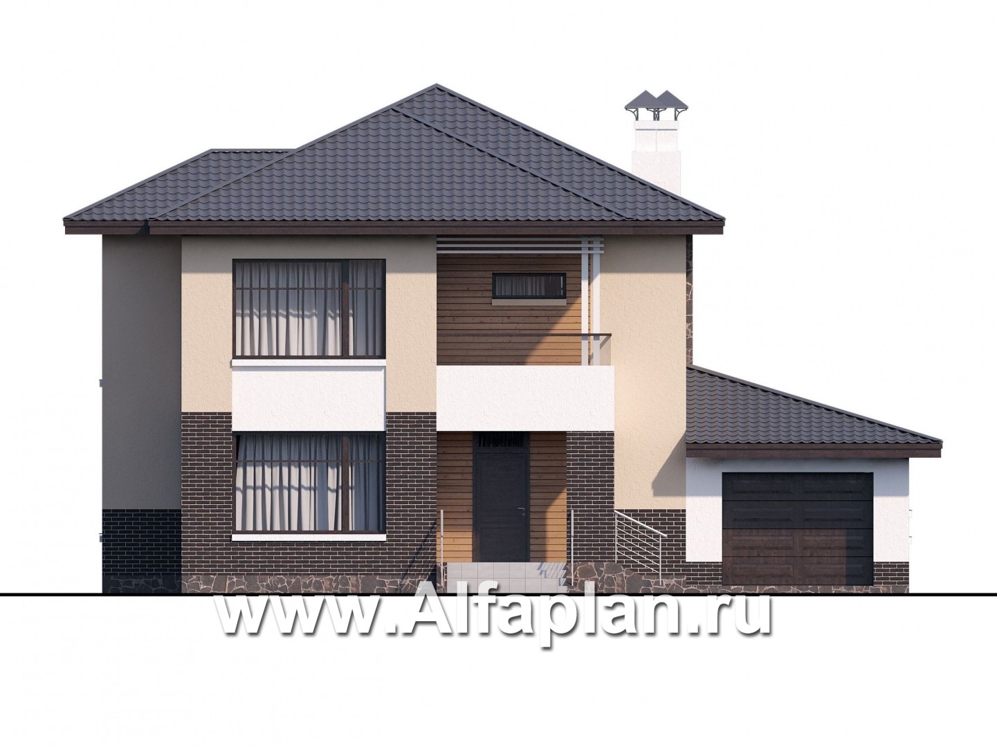Проекты домов Альфаплан - «Ирида» - стильный современный дом с гаражом - изображение фасада №1