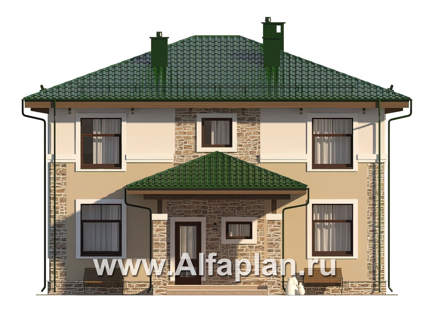 Проекты домов Альфаплан - Двухэтажный дом с удобной простой планировкой - изображение фасада №1