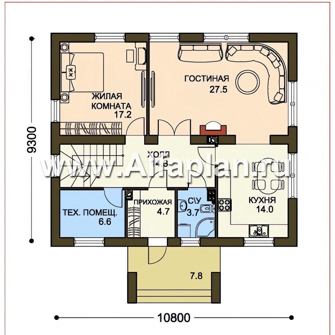 Проекты домов Альфаплан - Двухэтажный дом с удобной простой планировкой - план проекта №1