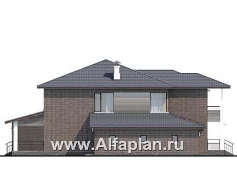 Проекты домов Альфаплан - «Новый поворот» - двухэтажный дом с гаражом с кабинет (только перегородки)ом на на 1 этажом - превью фасада №3