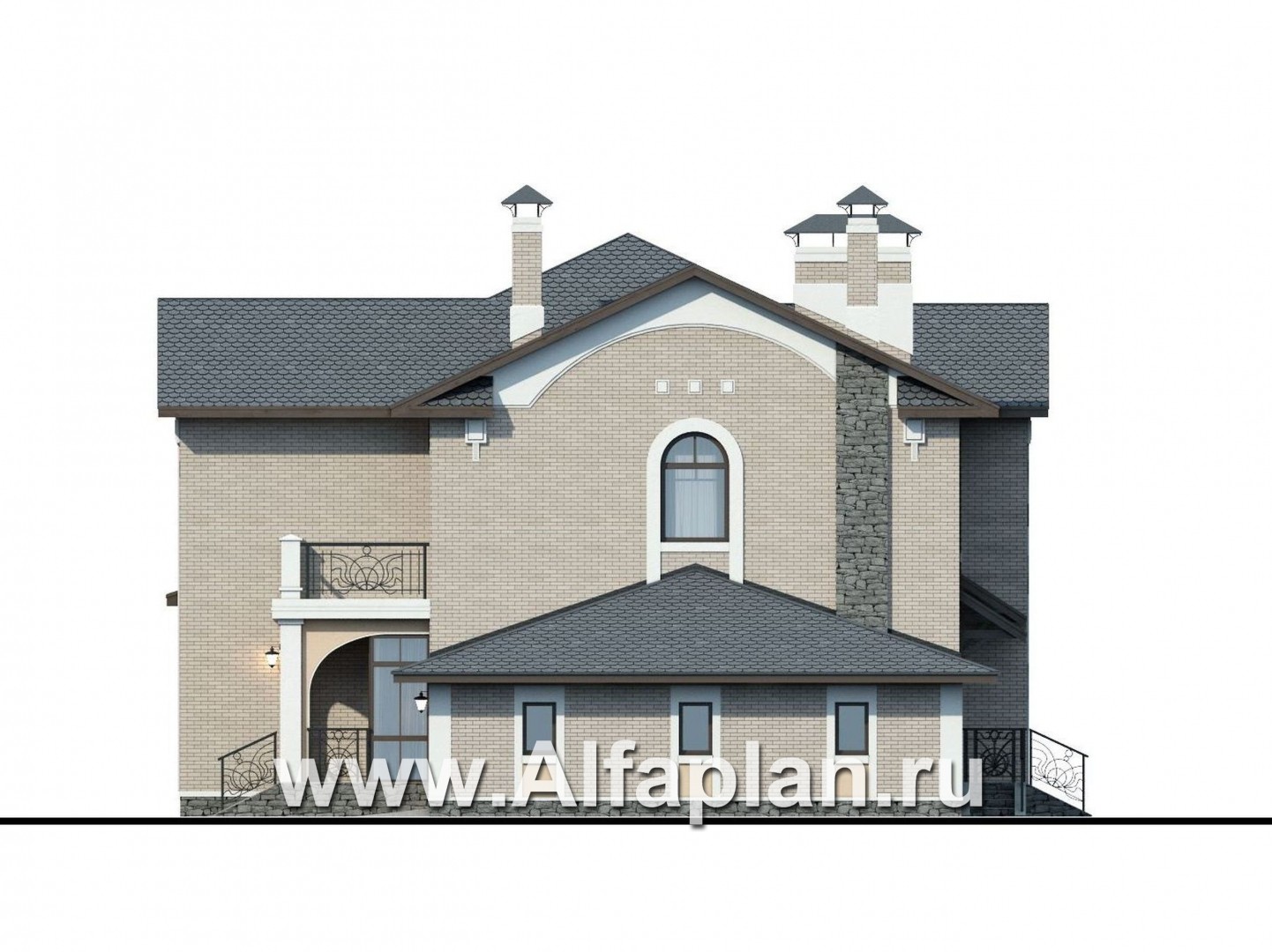 Проекты домов Альфаплан - «Голицын»- коттедж с двусветной гостиной и гаражом - изображение фасада №2