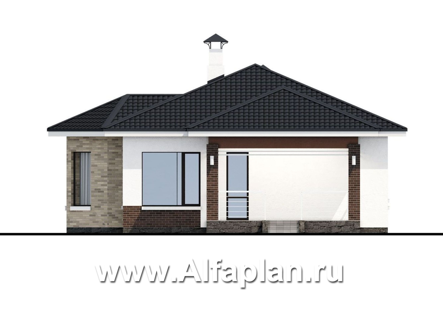 Проекты домов Альфаплан - «Гемера» - стильный одноэтажный дом с эркером и террасой - изображение фасада №2