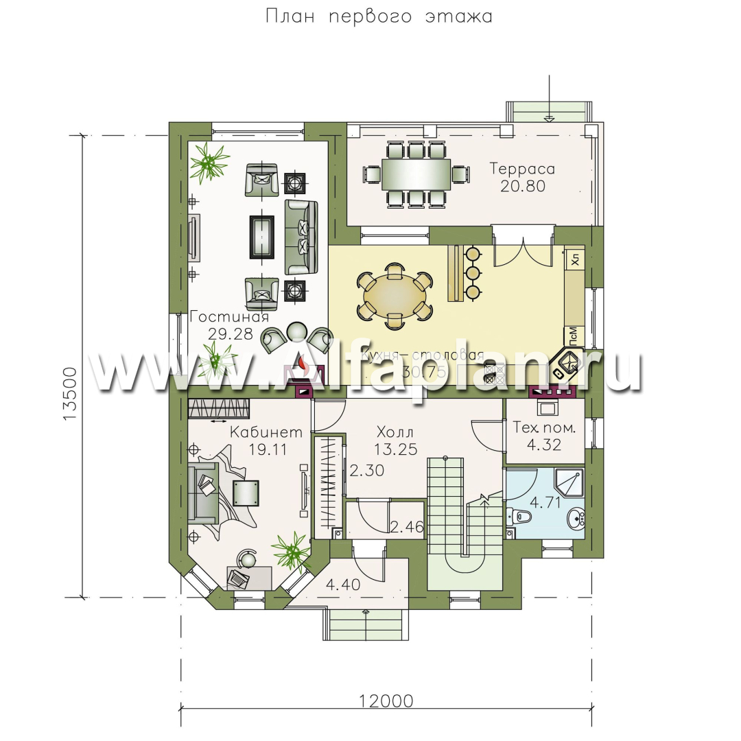 Проекты домов Альфаплан - «Феникс» - Двухэтажный коттедж с компактным планом - изображение плана проекта №1
