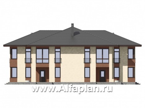 Проекты домов Альфаплан - Блокированный дом на 2 семьи - превью фасада №1