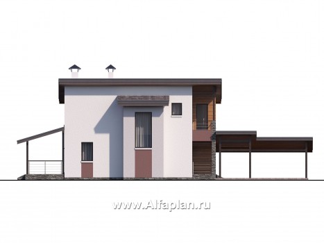 Проекты домов Альфаплан - «Арс» - дом с гаражом-навесом для узкого участка - превью фасада №2
