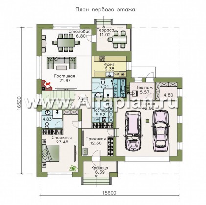 Проекты домов Альфаплан - «Выбор русалки» - современный комфортабельный дом с большим гаражом - превью плана проекта №1