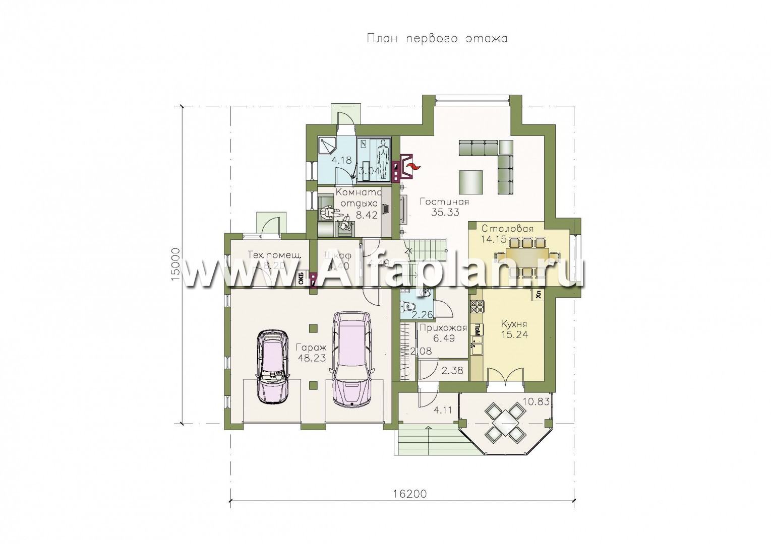 Проекты домов Альфаплан - «Белый ветер» - загородный коттедж с жилой мансардой - план проекта №1