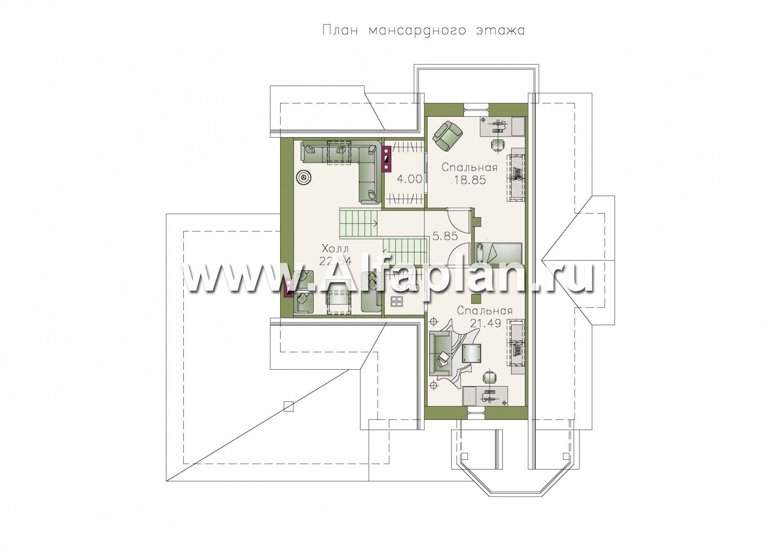 Проекты домов Альфаплан - «Белый ветер» - загородный коттедж с жилой мансардой - изображение плана проекта №3
