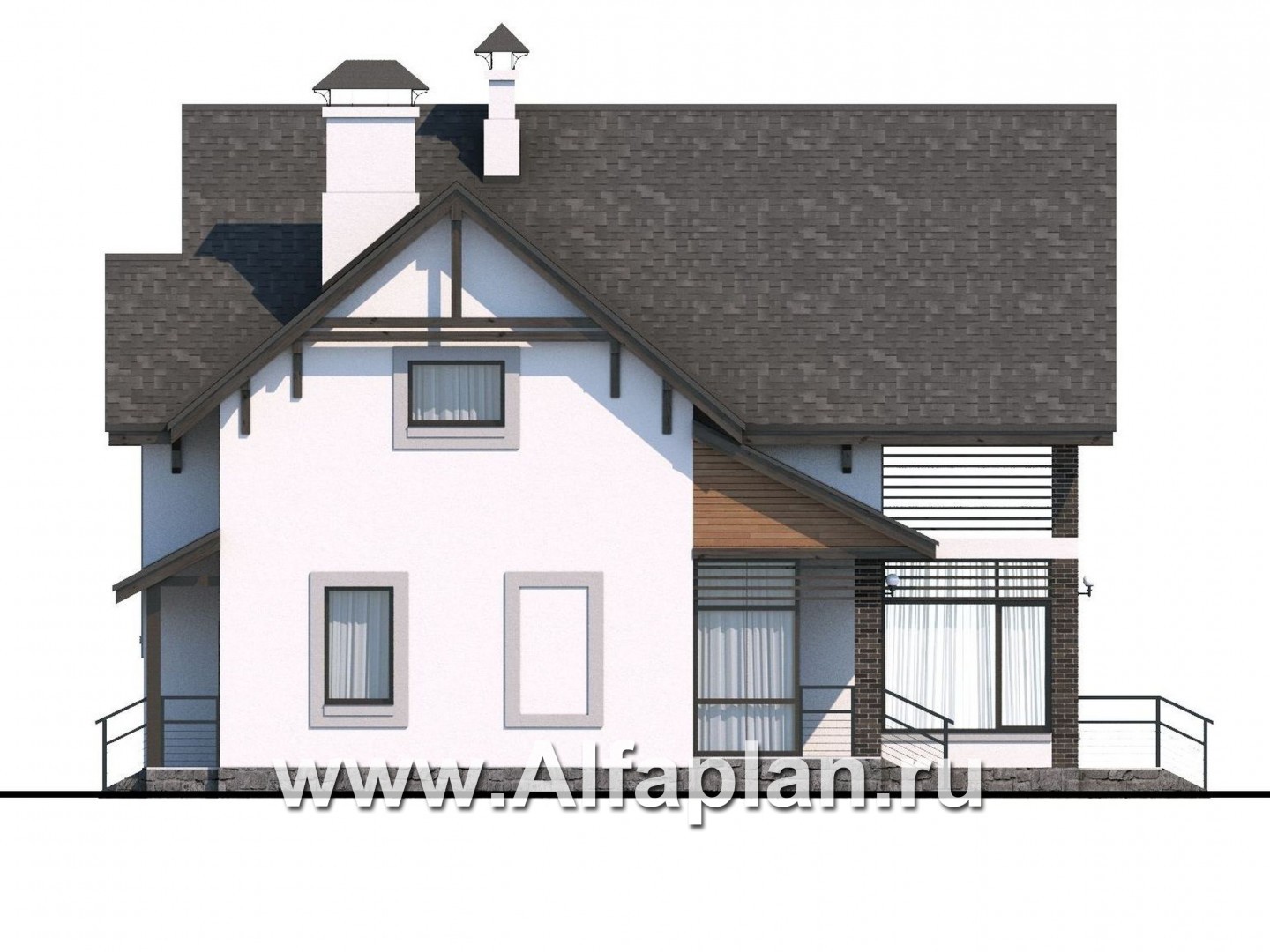 Проекты домов Альфаплан - «Арматор» - современный дом с террасой и лоджией - изображение фасада №3