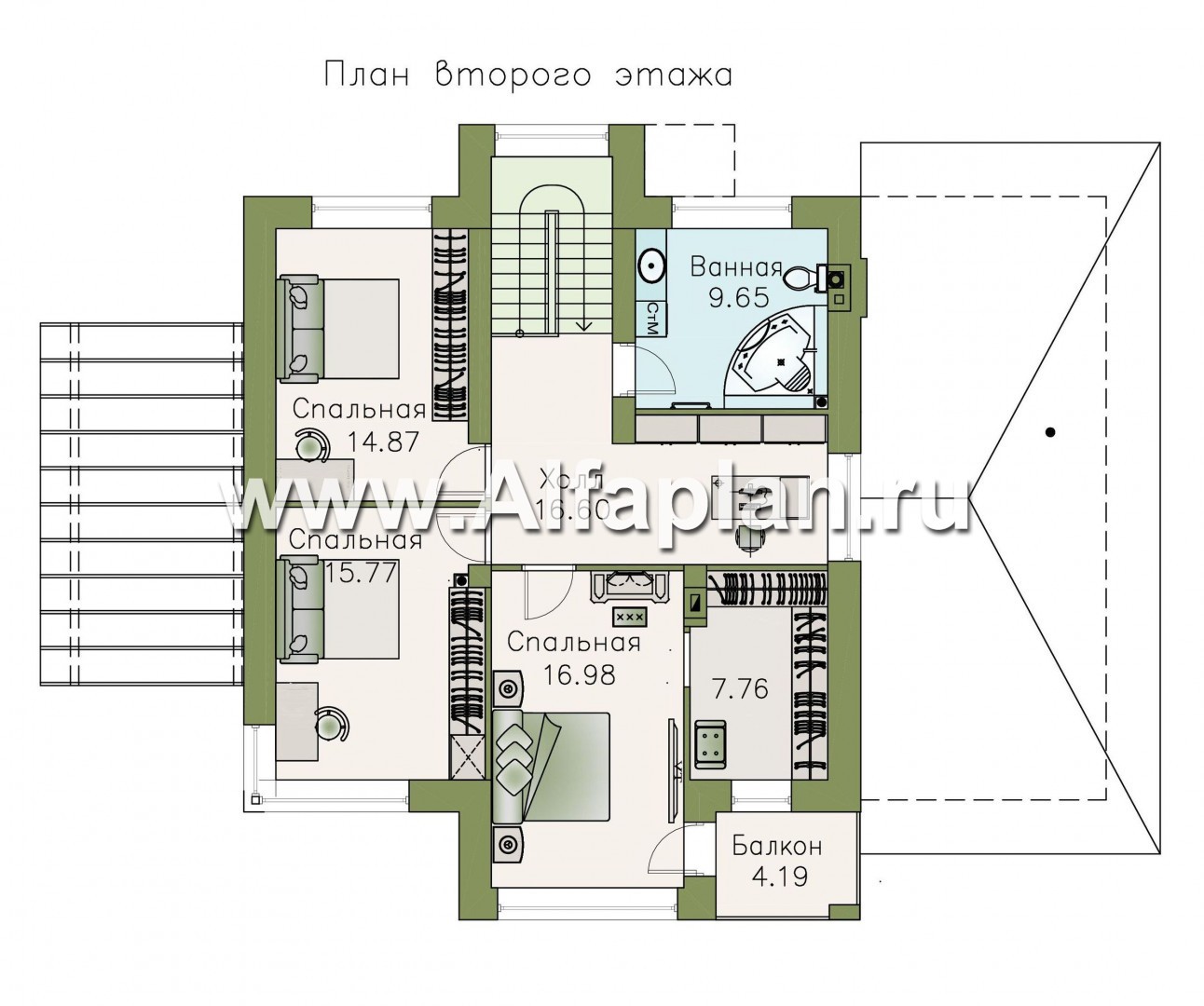 Проекты домов Альфаплан - «Печора» - стильный двухэтажный коттедж с гаражом - план проекта №2