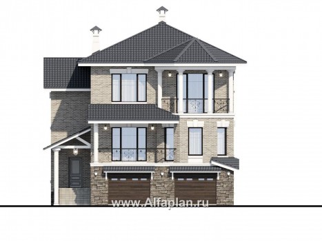 Проекты домов Альфаплан - Трехэтажный классический особняк для узкого участка - превью фасада №1