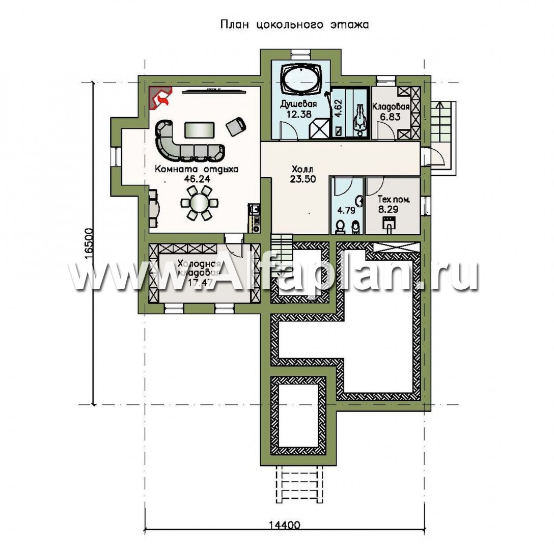 Проекты домов Альфаплан - «Репино» - эксклюзивный коттедж из кирпича и дерева - изображение плана проекта №1