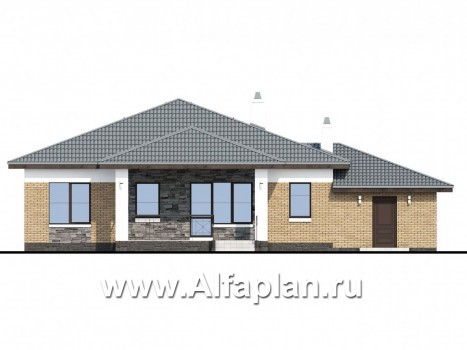 Проекты домов Альфаплан - Проект одноэтажного дома из кирпичей «Княженика», с гаражом - превью фасада №4