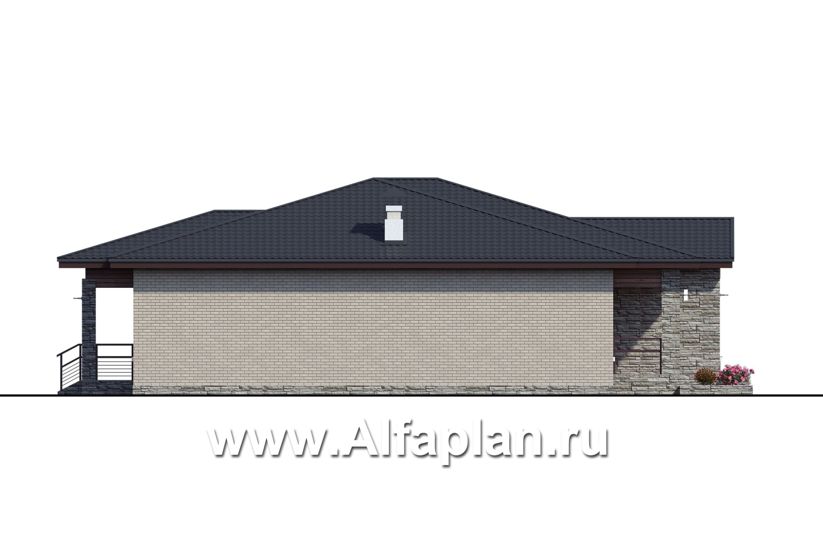 Проекты домов Альфаплан - «Калипсо» - комфортабельный одноэтажный дом c террасой - изображение фасада №3