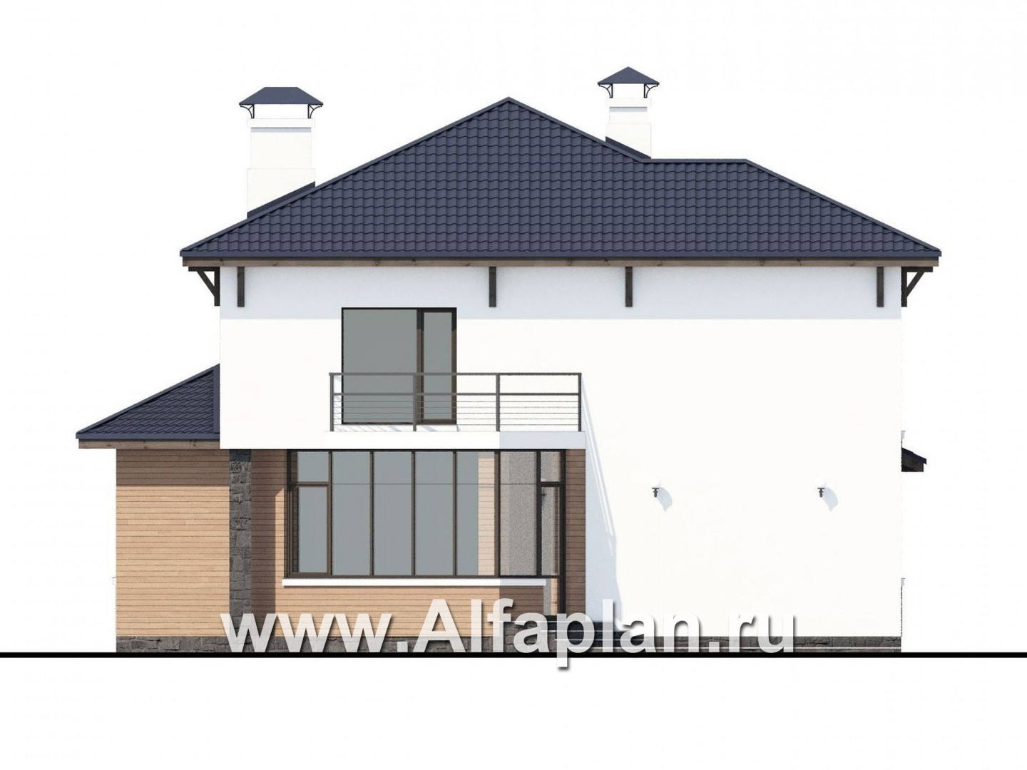 Проекты домов Альфаплан - «Эликсир» - современный коттедж с эффектной гостиной - изображение фасада №4
