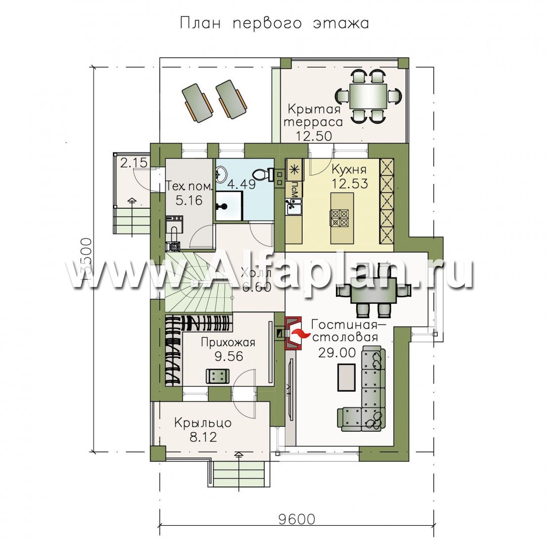 Проекты домов Альфаплан - «Лотос» - компактный современный двухэтажный дом - план проекта №1
