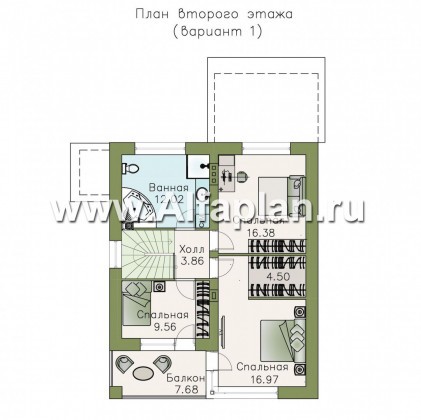 Проекты домов Альфаплан - «Лотос» - компактный современный двухэтажный дом - превью плана проекта №2