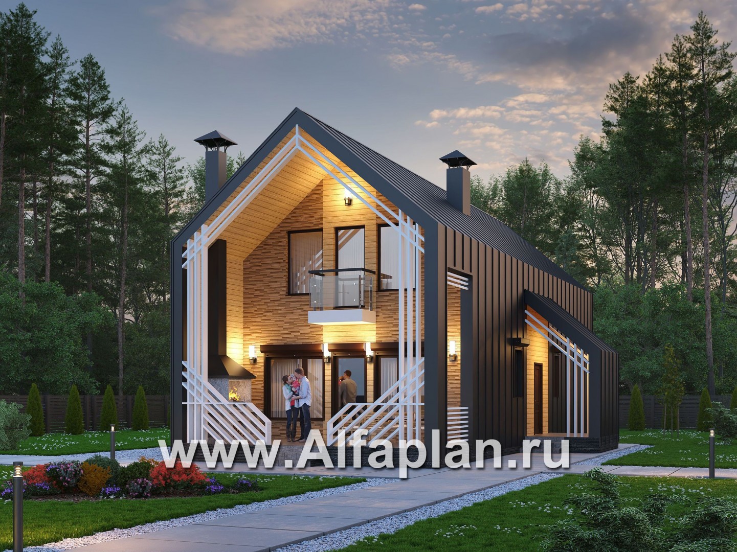 Проекты домов Альфаплан - «Омега» - коттедж для узкого участка - основное изображение