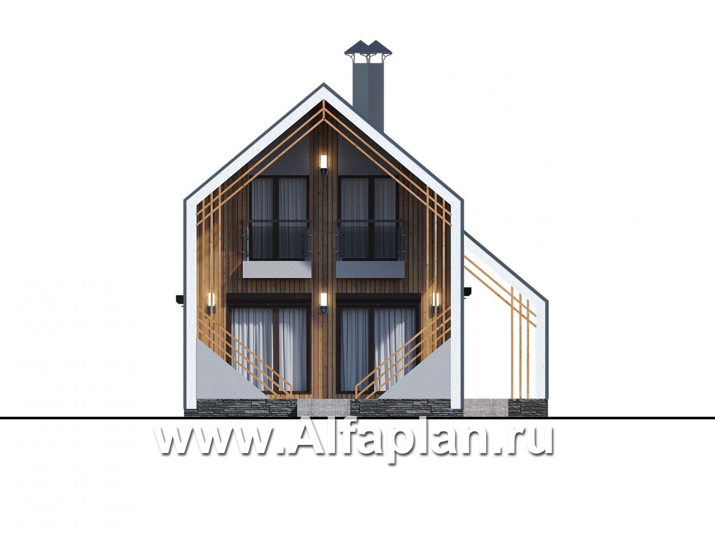 Проекты домов Альфаплан - «Сигма» - проект двухэтажного каркасного дома в стиле барн, с террасой - изображение фасада №1