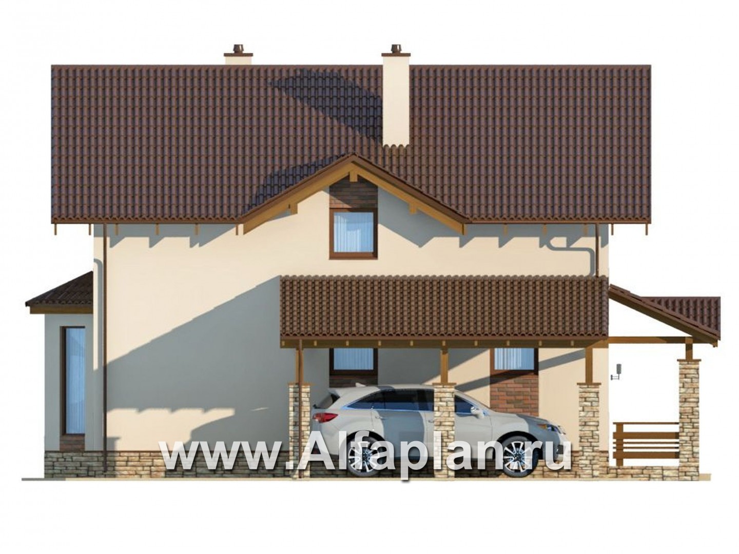 Проекты домов Альфаплан - Компактный дом с навесом для машины - изображение фасада №3