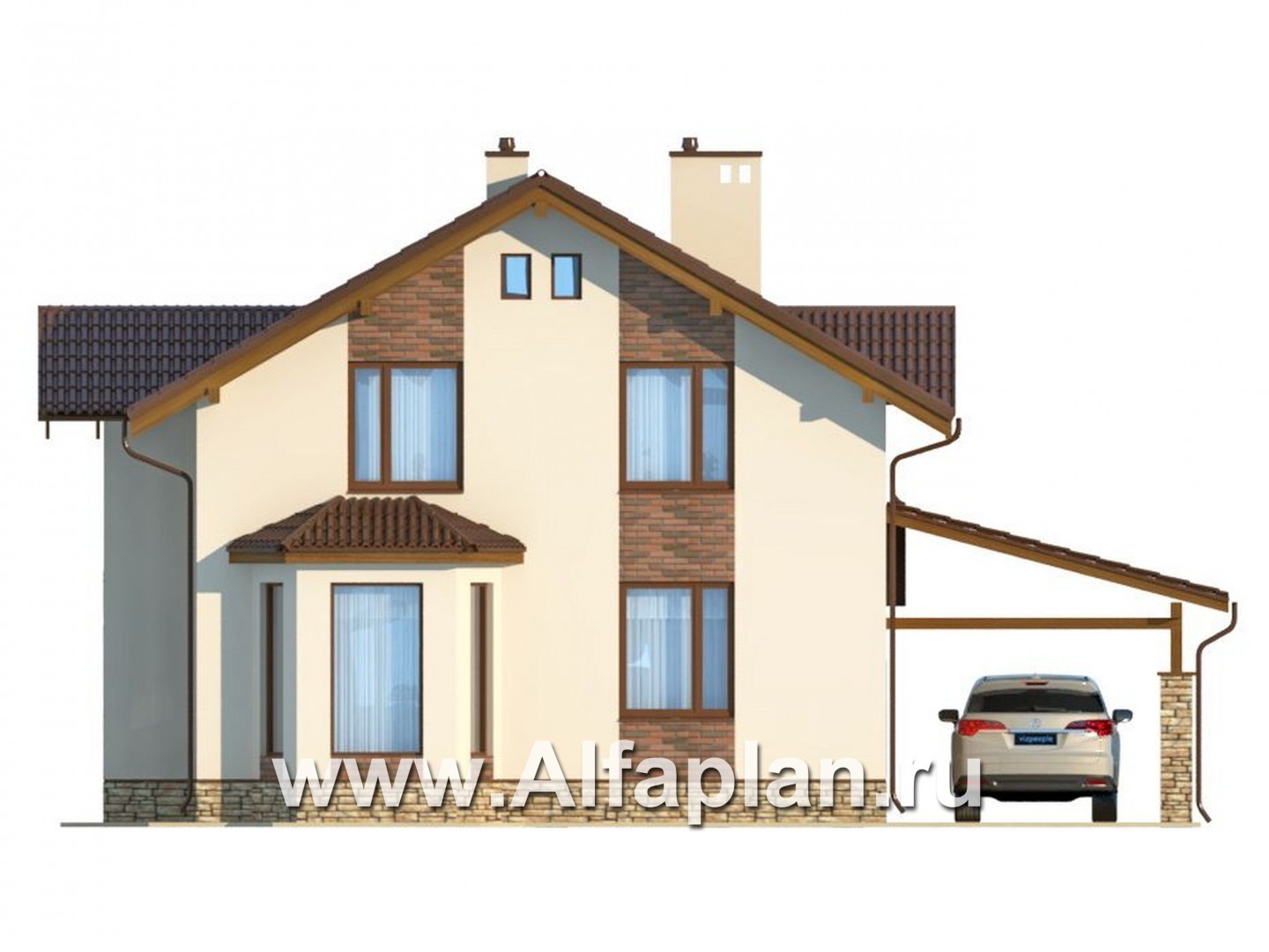 Проекты домов Альфаплан - Компактный дом с навесом для машины - изображение фасада №4
