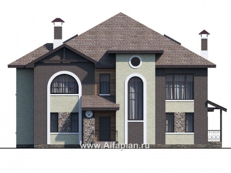 Проекты домов Альфаплан - «Демидов» - респектабельный особняк с мансардой - превью фасада №1